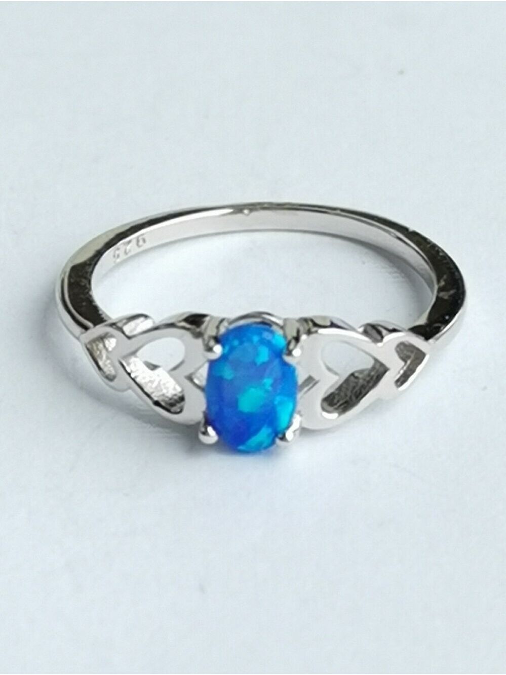 Blue opal sterling silver hearts  Ring Size  6 🆕